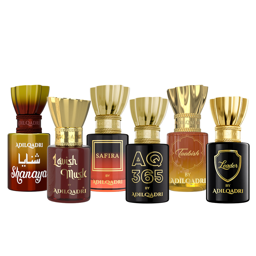 Pack Of 6 Shanaya, Lavish Musk, Safira, AQ 365, Taabish, Leader Attar 5.5 Ml Each