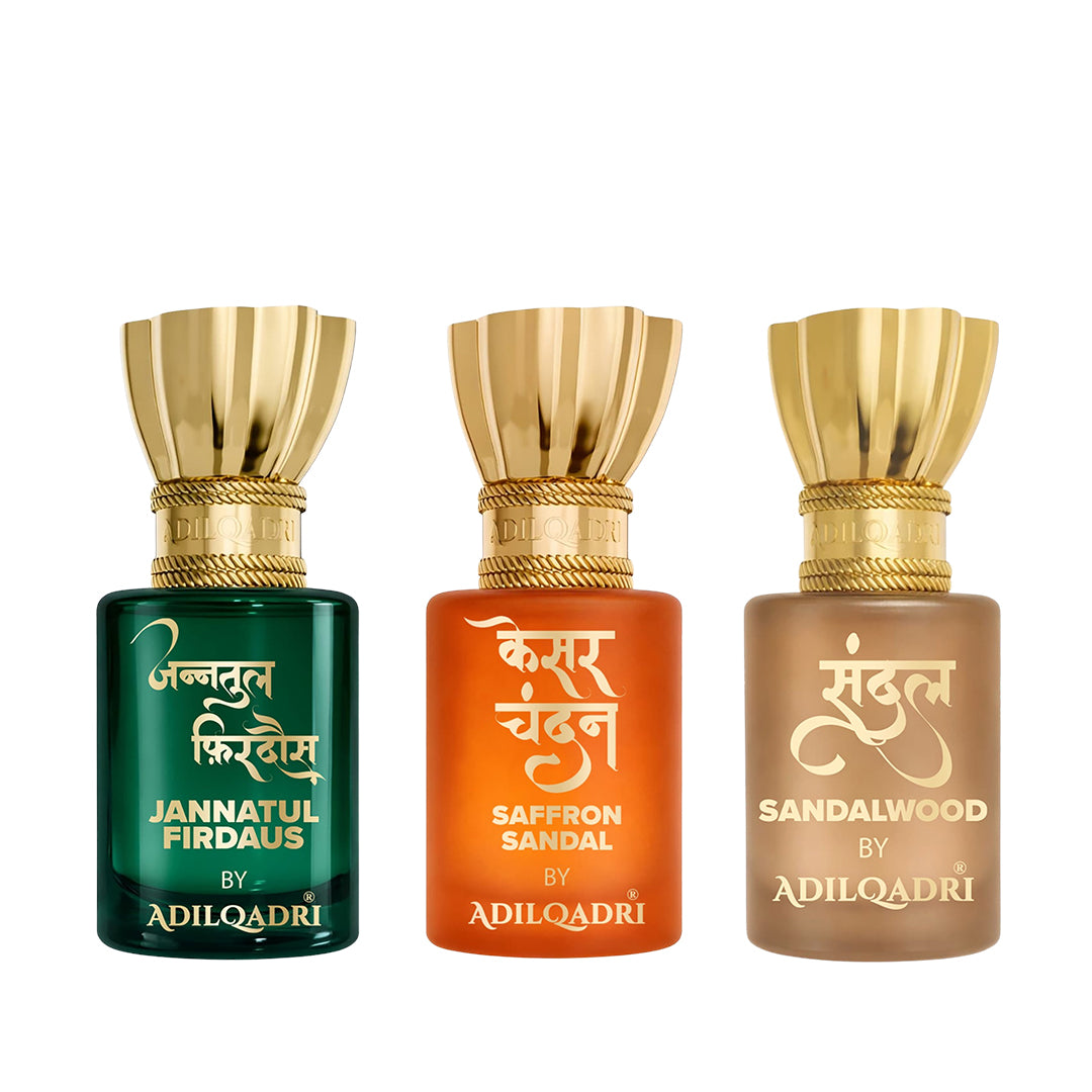 Jannatul Firdaus, Kesar Chandan And Sandal (Chandan) Attar Pack of 3 5.5 ML Each