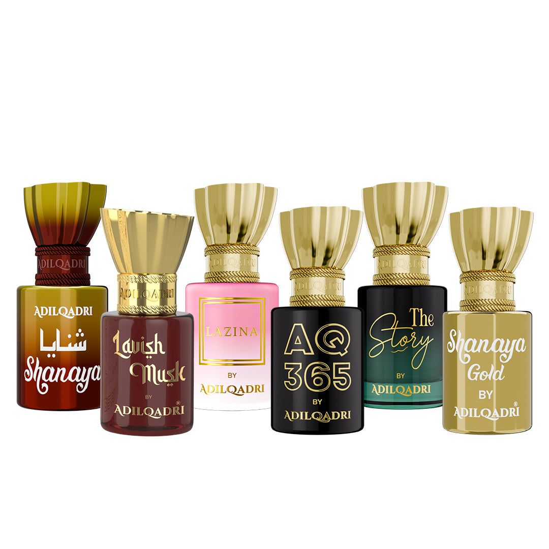 Pack of 6 Shanaya, Lavish Musk, Lazina, AQ 365, The Story, Shanaya Gold Attar 5.5 Ml Each