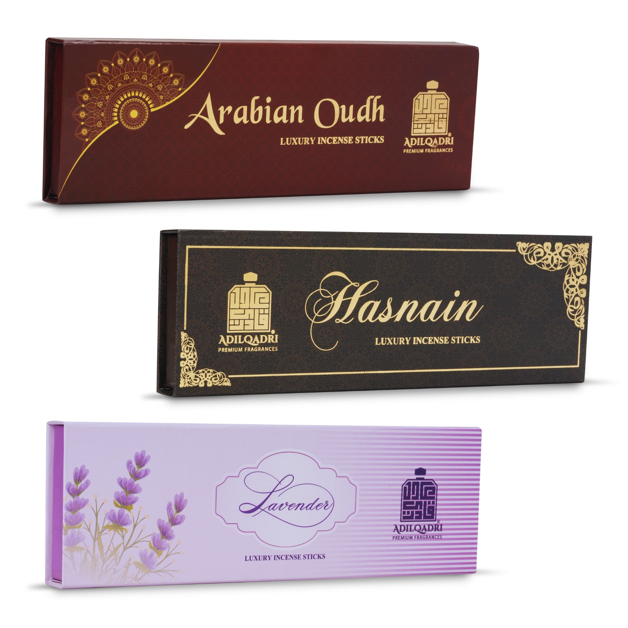 Pack Of 3 Arabian Oudh, Hasnain & Lavender Agarbatti ( Incense Sticks ) 50gm Each