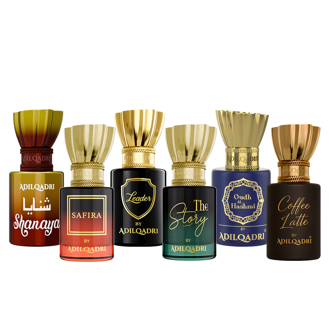 Pack Of 6 Shanaya, Safira, The Story, Leader, Oudh Al Hasahmi, Coffee Latte Attar 5.5 Ml Each