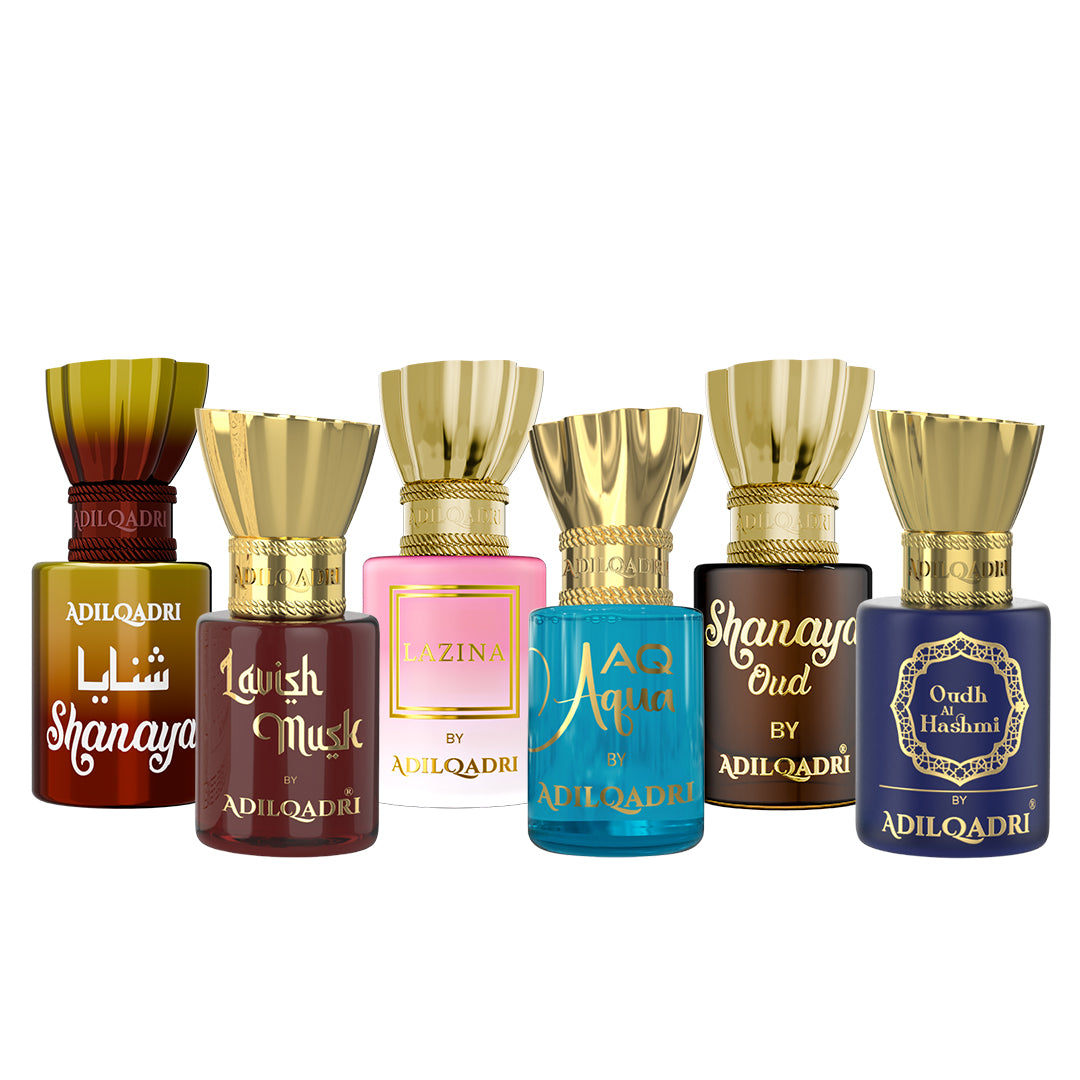 Pack Of 6 Shanaya, Lavish Musk, Lzina, AQ Aqua, Shanaya Oud, Oudh AL Hashmi Attar 5.5 Ml Each