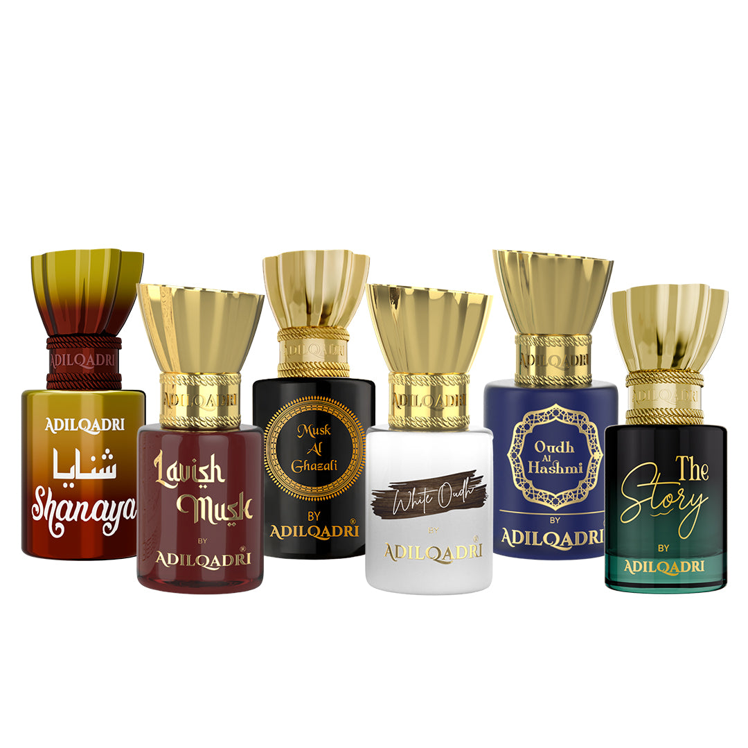 Pack of 6 Shanaya, Lavish Musk, Musk Al Ghazali, White Oudh, Oudh AL Hashmi, The Story Attar 5.5 Ml Each