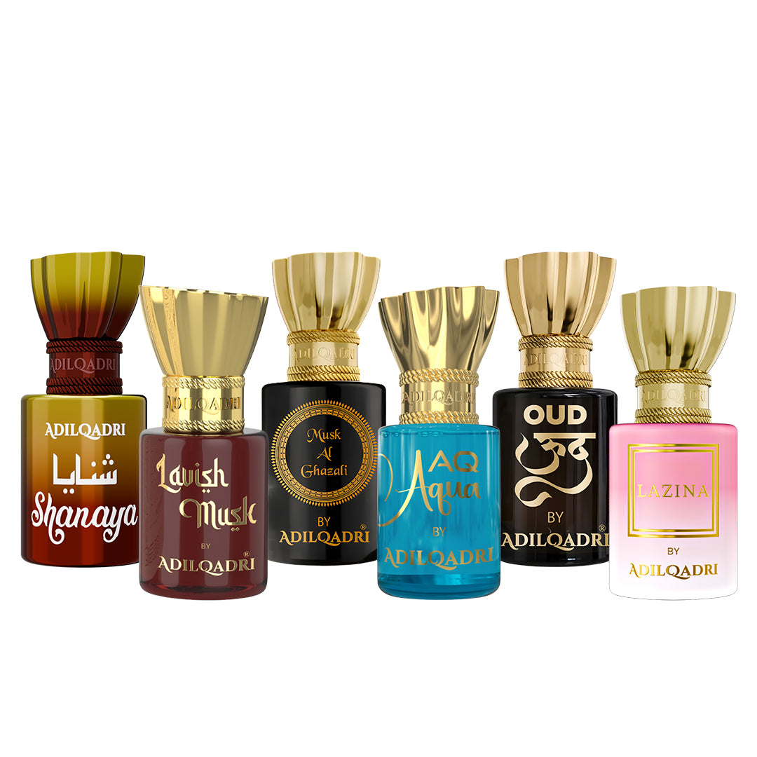 Pack Of 6 Shanaya, Lavish Musk, Musk Al Ghazali, AQ Aqua, Oudh Attar, Lazina Attar 5.5 Ml Each