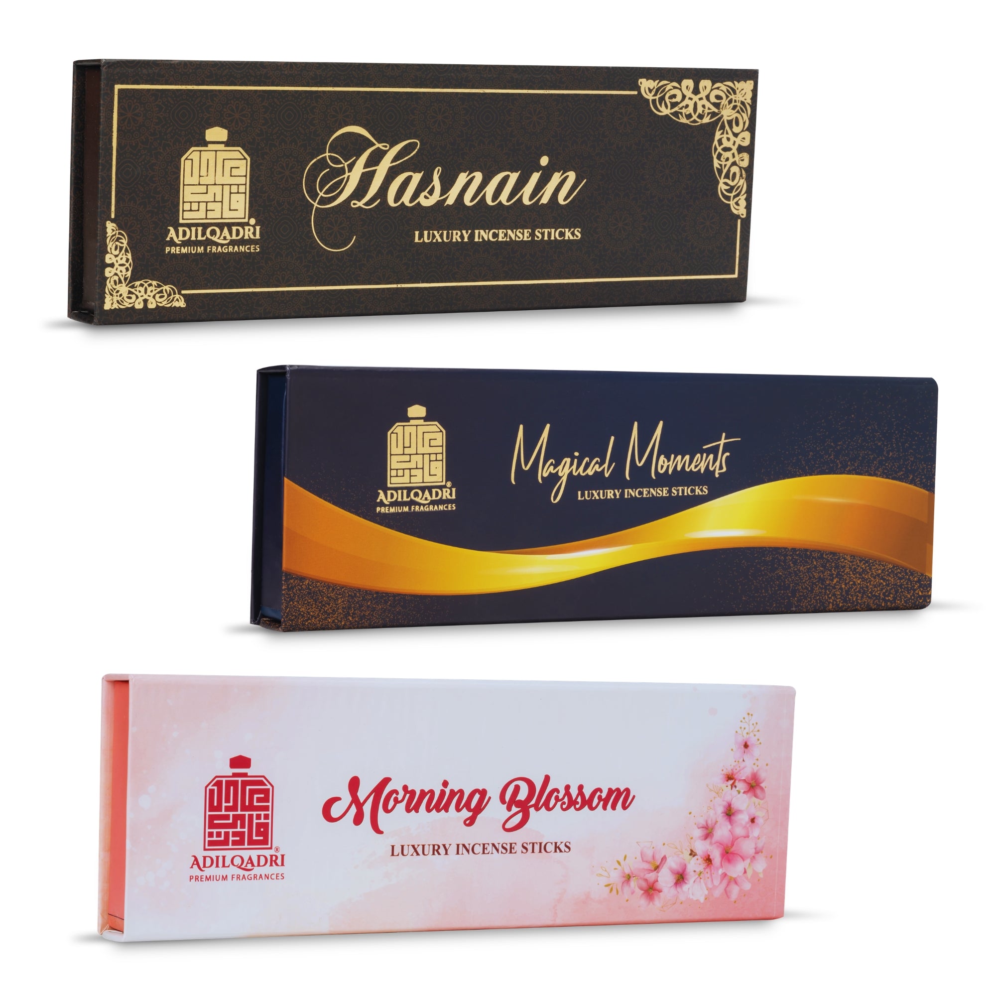 Pack of 3 Hasnain, Magical Moments & Morning Blossom Agarbatti ( Incense Sticks ) 50gm Each