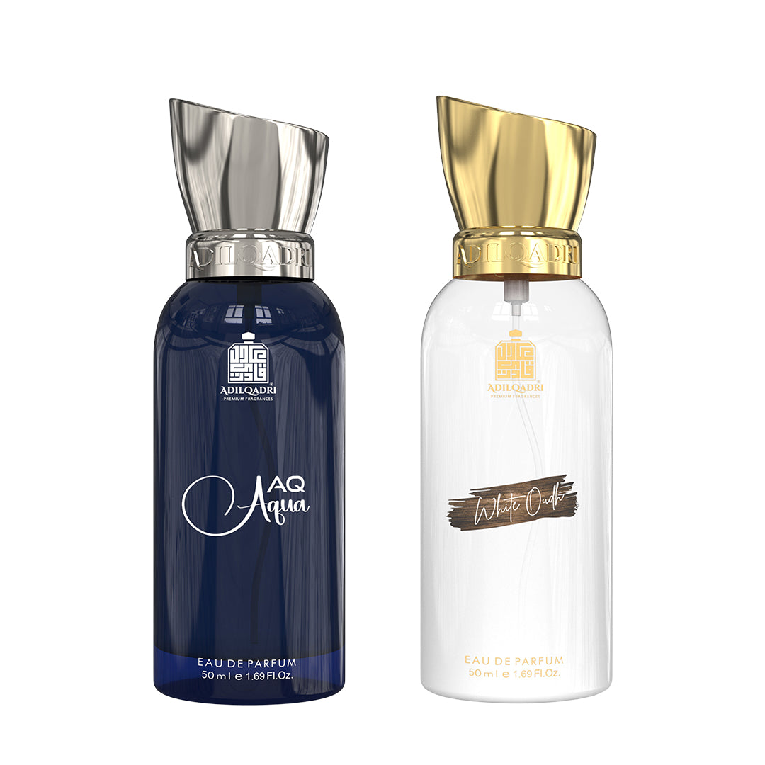 Pack Of 2 AQ Aqua And White Oudh Premium Perfume Spray 50ml x 2