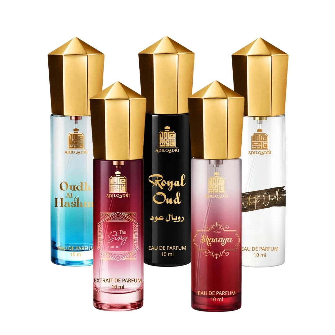 Pack Of 5 Oudh Al Hashmi, The Story For Her, Royal Oudh, Shanaya, And White Oudh Perfume Spray 10 ML Each