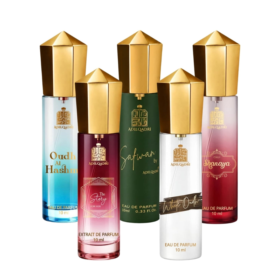 Pack Of 5 Oudh Al Hashmi, The Story For Her, Safwan, White Oudh And Shanaya Perfume Spray 10 ML Each