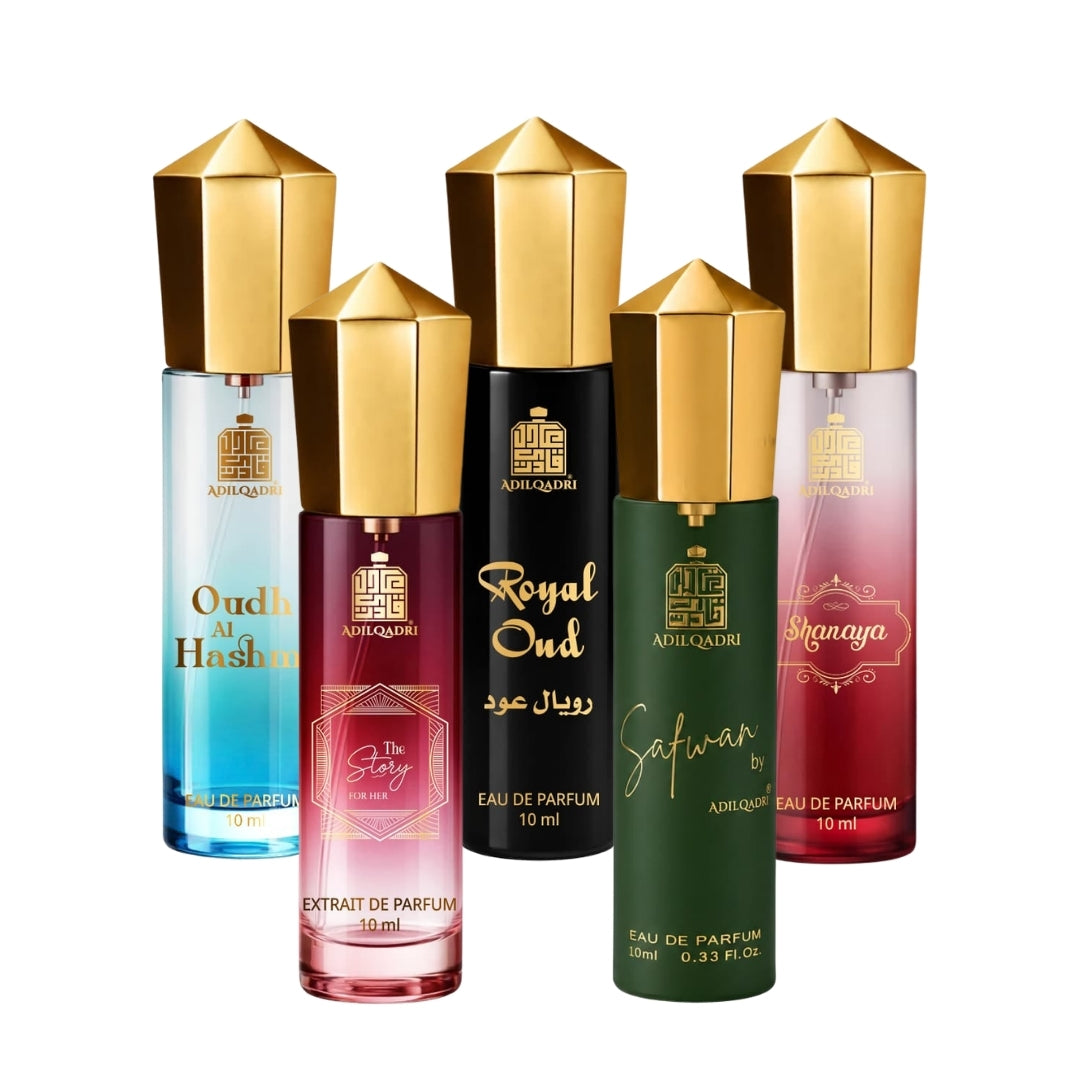 Pack Of 5 Oudh Al Hashmi, The Story For Her, Royal Oudh, Safwan And Shanaya Perfume Spray 10 ML Each